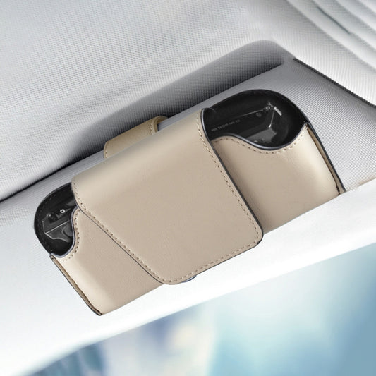 Car Eyeglasses Case Sun Visor Back Clip Sunglasses Organizer Multi-function Leather Sunglasses Clip(Beige) by buy2fix
