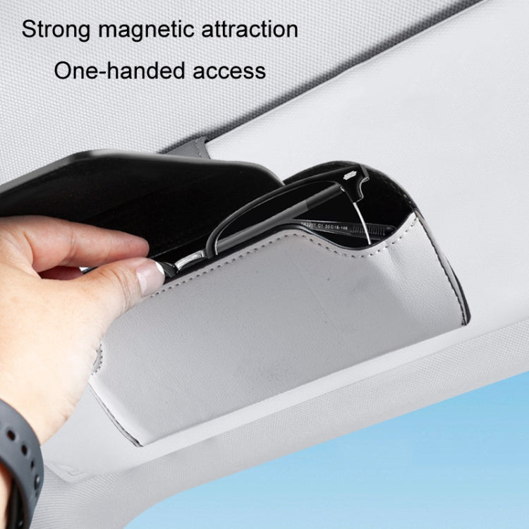 Car Eyeglasses Case Sun Visor Back Clip Sunglasses Organizer Multi-function Leather Sunglasses Clip(Black) by buy2fix