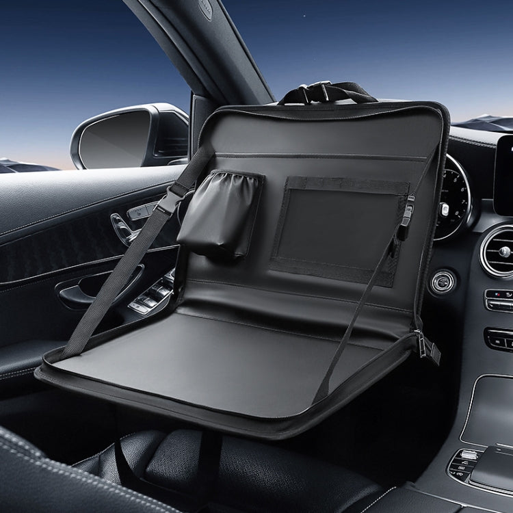 Multifunctional Car Steering Wheel Dining Table Car Seatback Hanging Foldable Storage Bag(Black) by buy2fix
