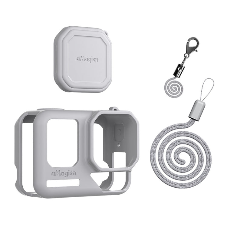 For Insta360 Ace Pro 2 aMagisn Body + Lens Silicone Cover With Lanyard(Light Gray) by aMagisn