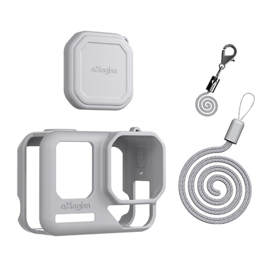For Insta360 Ace Pro 2 aMagisn Body + Lens Silicone Cover With Lanyard(Light Gray) by aMagisn