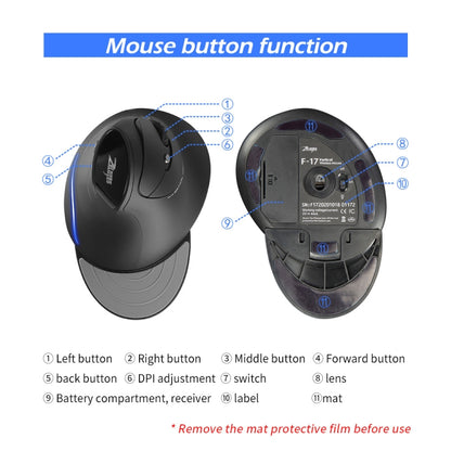 ZELOTES F17 6-buttons Vertical Grip Ergonomic Wireless Mouse(Black) by ZELOTES