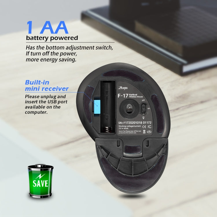 ZELOTES F17 6-buttons Vertical Grip Ergonomic Wireless Mouse(Black) by ZELOTES