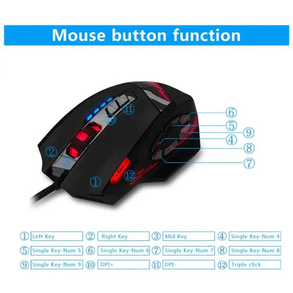 ZELOTES C12 12-buttons Ergonomic Programming Custom Gaming Wired Mouse(Black) - Wired Mice by ZELOTES | Online Shopping UK | buy2fix