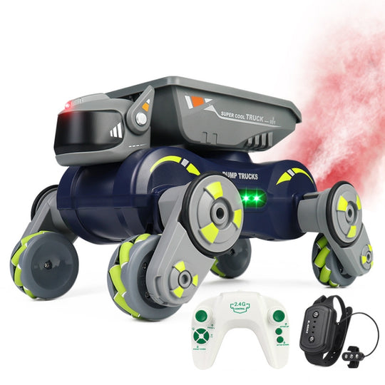 Eight Wheel Stunt Robot Dog Smart Gesture Sensor RC Kids Toy Car With Lights Music Spray Car, Style: Green Dual RC