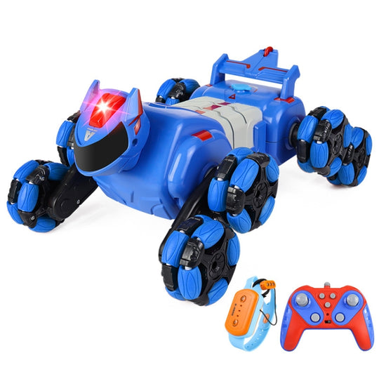 2.4G Kids Remote Control Toy Car Stunt Robot Dog Gesture Sensor Lights Music Spray Climbing Car, Color: Blue Dual RC