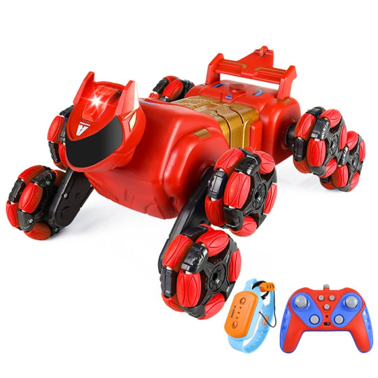 2.4G Kids Remote Control Toy Car Stunt Robot Dog Gesture Sensor Lights Music Spray Climbing Car, Color: Red Dual RC