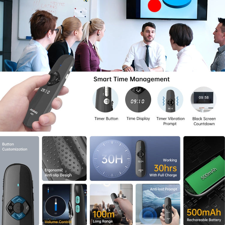 ASiNG A81 PPT Page Turning Clicker With Timing Function & 32G 3-in-1 USB Receiver, Color: Green Light -  by ASiNG | Online Shopping UK | buy2fix