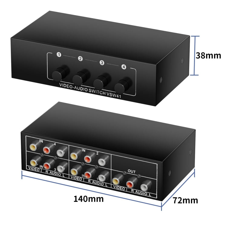 VSW41 AV 4-input 1-output RCA Lotus Interface Audio and Video Switcher - Splitter Adapter by buy2fix | Online Shopping UK | buy2fix