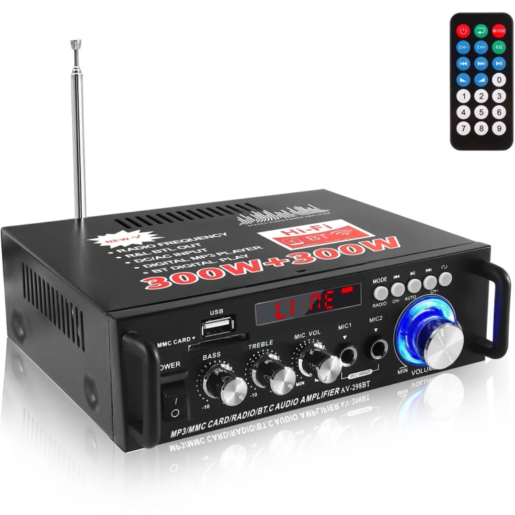 AV-298BT 300W+300W Hi-Fi Stereo Amplifier Bluetooth Home Audio Karaoke Digital Amplifier UK Plug by buy2fix