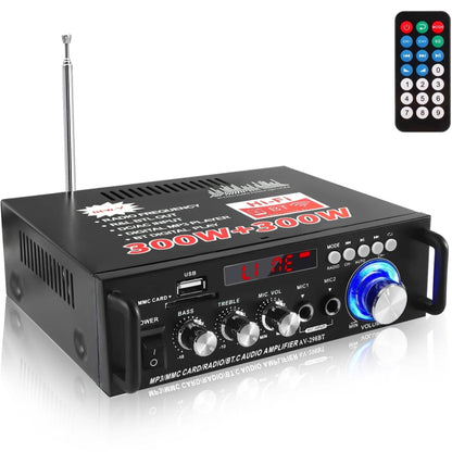 AV-298BT 300W+300W Hi-Fi Stereo Amplifier Bluetooth Home Audio Karaoke Digital Amplifier UK Plug by buy2fix
