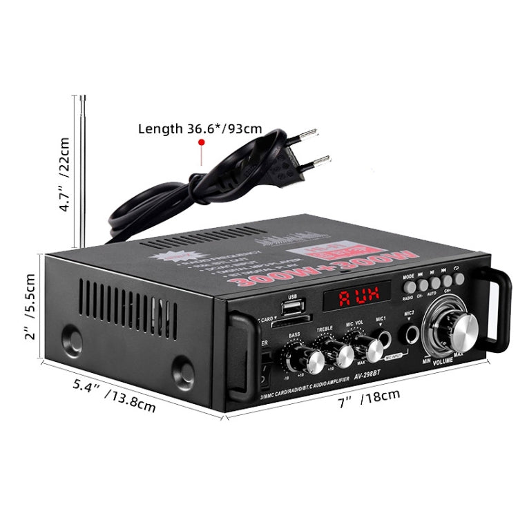 AV-298BT 300W+300W Hi-Fi Stereo Amplifier Bluetooth Home Audio Karaoke Digital Amplifier US Plug by buy2fix