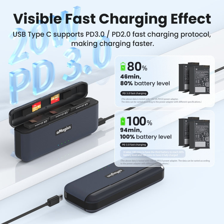 For DJI Osmo 360/Action 5 Pro aMagisn Battery Charger Fast Charging Box Storage Compartment - Cable & Charger by aMagisn | Online Shopping UK | buy2fix