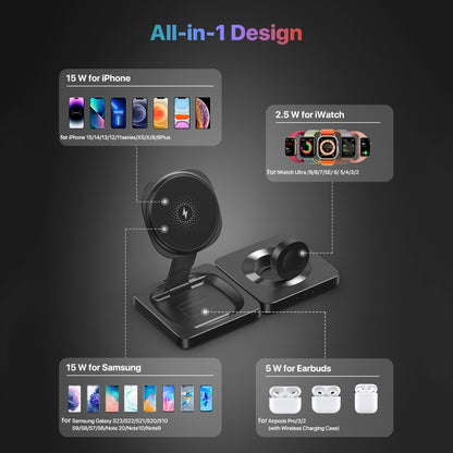 M9 3-In-1 Portable Magnetic Folding Wireless Charger Fast Charging Bracket(Black) - Wireless Charger by buy2fix | Online Shopping UK | buy2fix