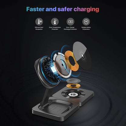 M9 3-In-1 Portable Magnetic Folding Wireless Charger Fast Charging Bracket(Black) - Wireless Charger by buy2fix | Online Shopping UK | buy2fix