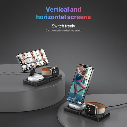 M9 3-In-1 Portable Magnetic Folding Wireless Charger Fast Charging Bracket(Black) - Wireless Charger by buy2fix | Online Shopping UK | buy2fix