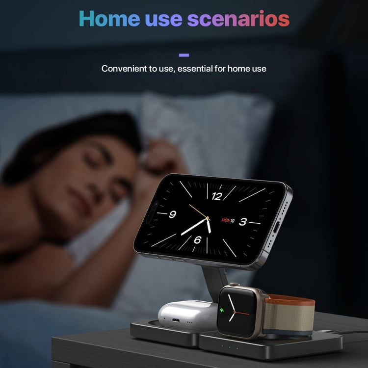 M9 3-In-1 Portable Magnetic Folding Wireless Charger Fast Charging Bracket(Black) - Wireless Charger by buy2fix | Online Shopping UK | buy2fix