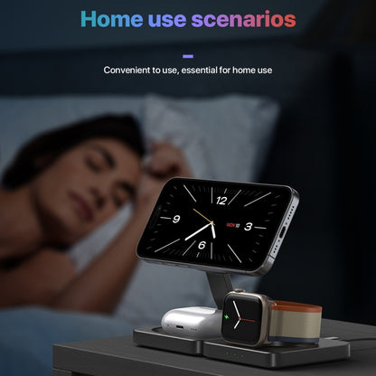 M9 3-In-1 Portable Magnetic Folding Wireless Charger Fast Charging Bracket(Black) - Wireless Charger by buy2fix | Online Shopping UK | buy2fix