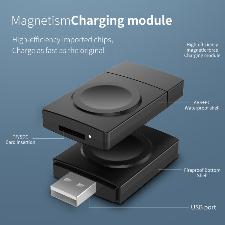 S02 For Apple Watch Series USB Magnetic Watch Wireless Charger With Card Reader Function(Black) - Charger / Holder by buy2fix | Online Shopping UK | buy2fix