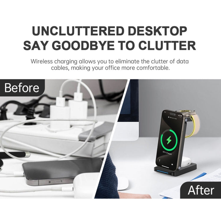 S90-3 3-in-1 Magnetic Folding Wireless Charger Phone Earphone Watch Fast Charging Stand(Black) - Wireless Charger by buy2fix | Online Shopping UK | buy2fix