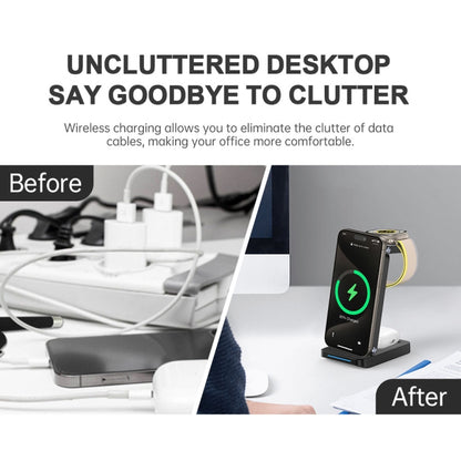 S90-3 3-in-1 Magnetic Folding Wireless Charger Phone Earphone Watch Fast Charging Stand(White) - Wireless Charger by buy2fix | Online Shopping UK | buy2fix