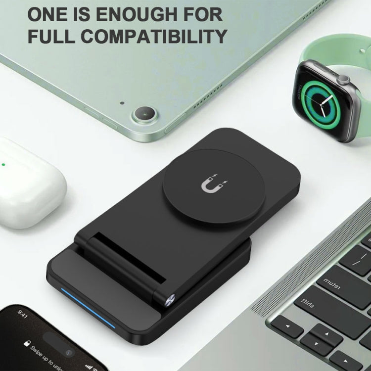 S90-3 3-in-1 Magnetic Folding Wireless Charger Phone Earphone Watch Fast Charging Stand(Black) - Wireless Charger by buy2fix | Online Shopping UK | buy2fix