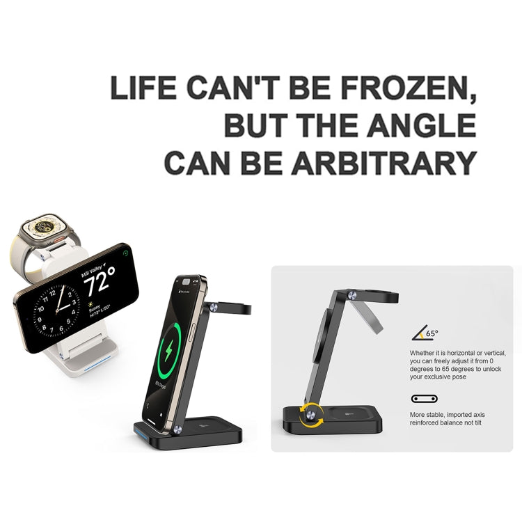 S90-3 3-in-1 Magnetic Folding Wireless Charger Phone Earphone Watch Fast Charging Stand(White) - Wireless Charger by buy2fix | Online Shopping UK | buy2fix