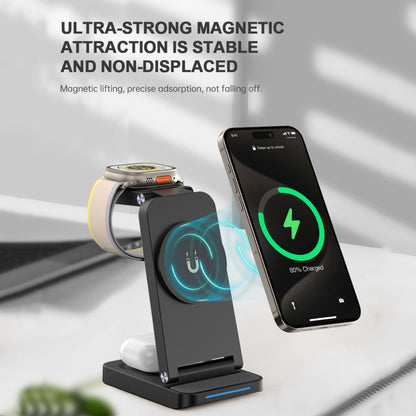 S90-3 3-in-1 Magnetic Folding Wireless Charger Phone Earphone Watch Fast Charging Stand(Black) - Wireless Charger by buy2fix | Online Shopping UK | buy2fix