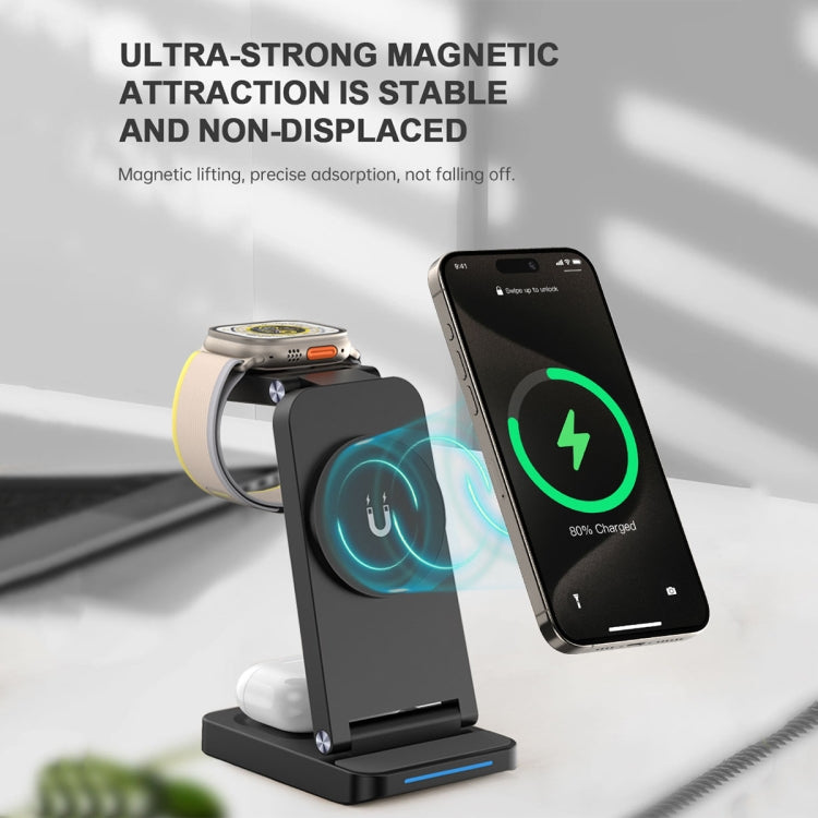 S90-3 3-in-1 Magnetic Folding Wireless Charger Phone Earphone Watch Fast Charging Stand(White) - Wireless Charger by buy2fix | Online Shopping UK | buy2fix