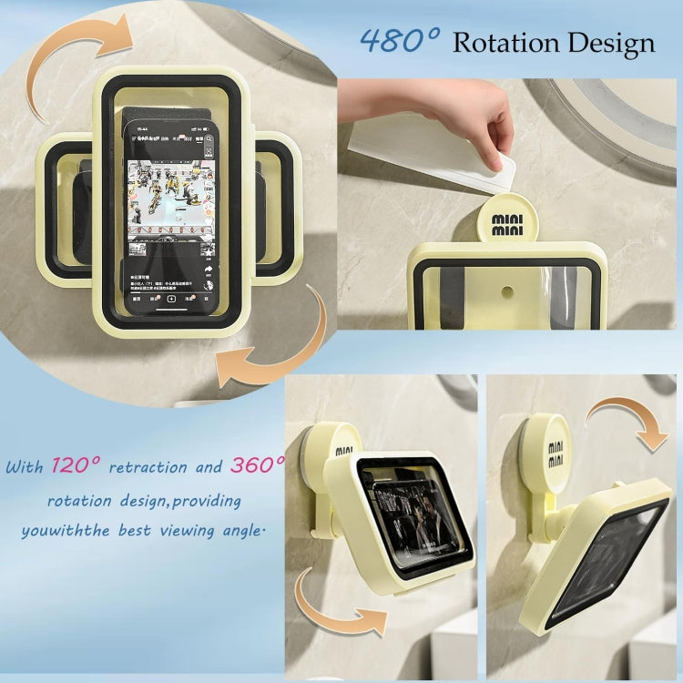 Shower Phone Holder Waterproof Rotatable Suction Cup Wall Mount Phone Case(Cream) - Shower & Wall Mounts by buy2fix | Online Shopping UK | buy2fix
