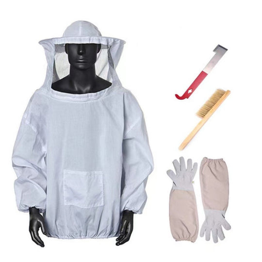 4-in-1 Anti-bee Clothing + Scraper + Bee Brush + Anti-bee Gloves Beekeeping Set(Free Size)