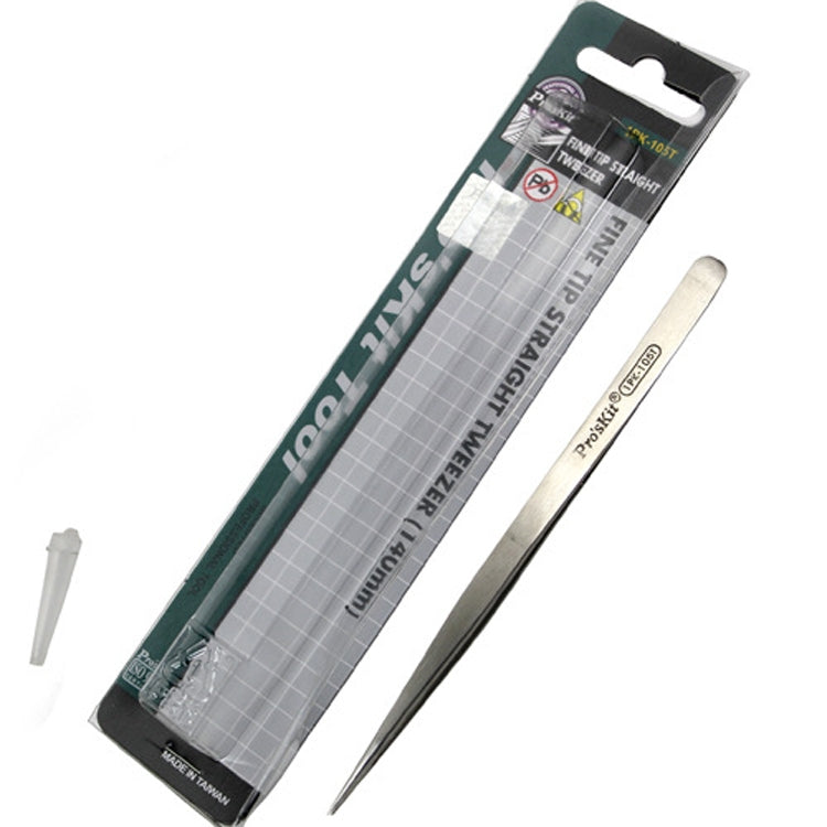 ProsKit 1PK-105T Stainless Steel Anti-magnetic Tweezer Precision Straight Pointed Pincette 140mm - Tweezers by ProsKit | Online Shopping UK | buy2fix