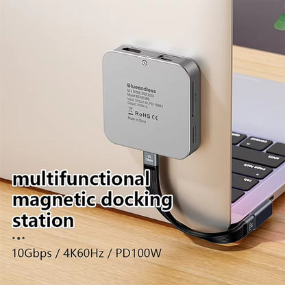 Blueendless 8-In-1 Magnetic HUB With M.2 NVMe/SATA SSD Enclosure (HDMI+PD100W+USB-C/Type-C 3.2+USB-A 3.2+SD+TF+AUX) - HDD Enclosure by Blueendless | Online Shopping UK | buy2fix