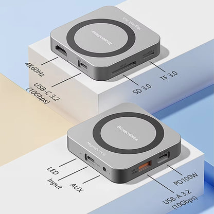 Blueendless 8-In-1 Magnetic HUB With M.2 NVMe/SATA SSD Enclosure (HDMI+PD100W+USB-C/Type-C 3.2+USB-A 3.2+SD+TF+AUX) - HDD Enclosure by Blueendless | Online Shopping UK | buy2fix