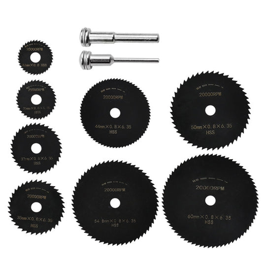 10pcs /Set High-Speed Steel Cutting Blade Multi-Size Cutting Wood PVC Electric Grinder Saw Blade Tool With 3.17mm+6mm Pole, Color: Black