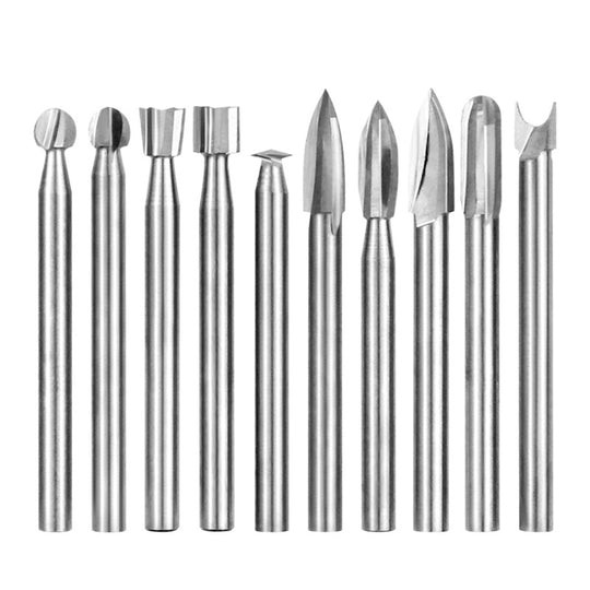 10pcs/ Set Electric Wood Carving Root Carving Tools Woodworking Engraving Polishing Tool Heads Milling Cutters Drill Bits