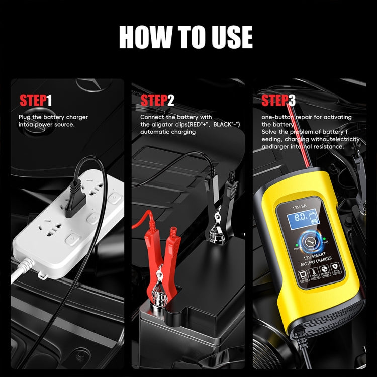 FOXSUR 12V8A SUV Car Motorcycle Intelligent Repair Type Lead-acid Battery Charger(US Plug) - Battery Charger by FOXSUR | Online Shopping UK | buy2fix