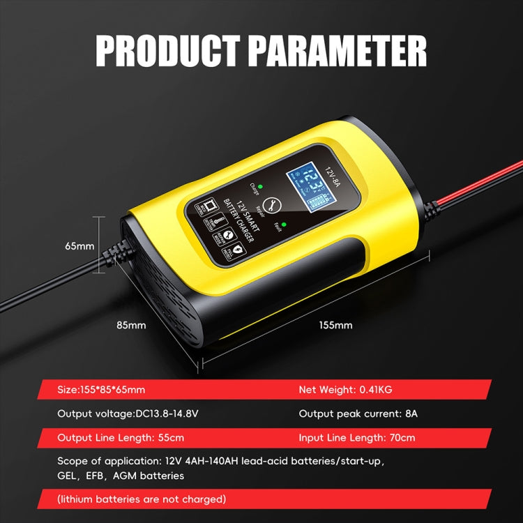 FOXSUR 12V8A SUV Car Motorcycle Intelligent Repair Type Lead-acid Battery Charger(US Plug) - Battery Charger by FOXSUR | Online Shopping UK | buy2fix
