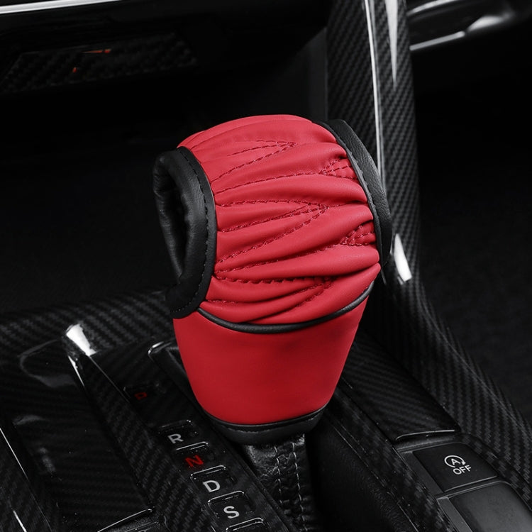 Car Universal Leather Gear Sleeve Breathable Gearshift Cover, Style: T Type Red With Black Line by buy2fix