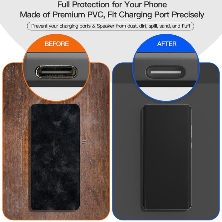 USB-C Charging Port Phone Dust Plug Lanyard Cleaning Brush Set(Black) - Anti-dust & Ear Caps by buy2fix | Online Shopping UK | buy2fix