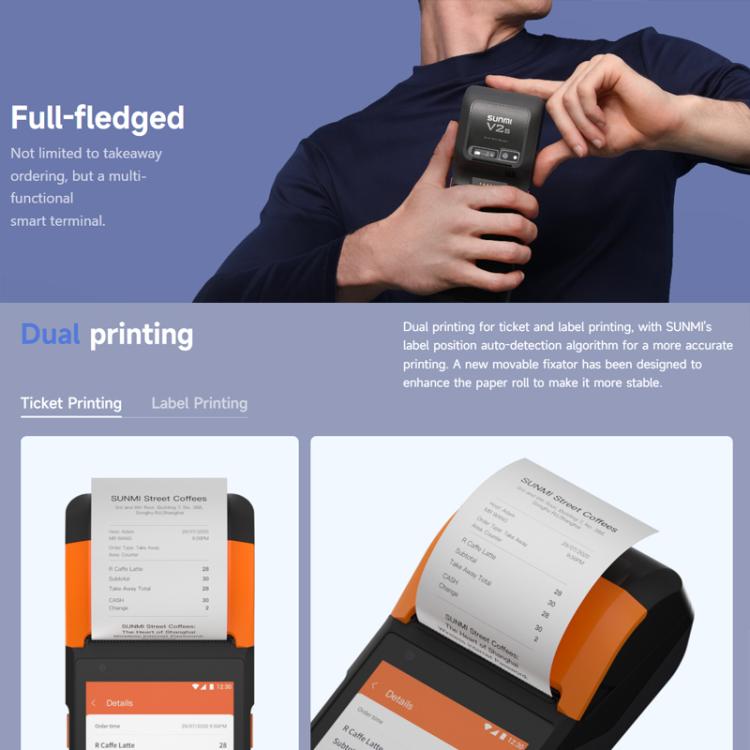 SUNMI V2s Scanning Label Printing Cash Register, Spec: Standard 2+16G(EU Plug) by SUNMI