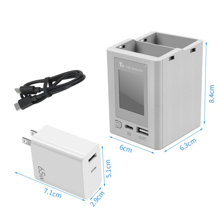 For DJI Mini 4 Pro / Mini 3 Pro / Mini 3 YX Color Screen Dual-way Charger Battery Manager With 65W EU Plug - Other by YX | Online Shopping UK | buy2fix