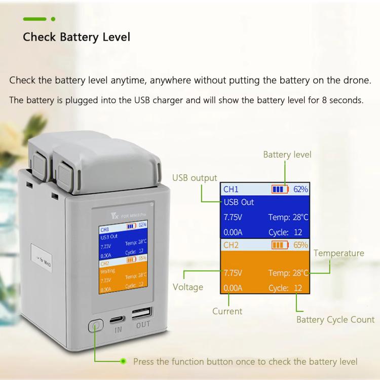 For DJI Mini 4 Pro / Mini 3 Pro / Mini 3 YX Color Screen Dual-way Charger Battery Manager Without Plug - Other by YX | Online Shopping UK | buy2fix