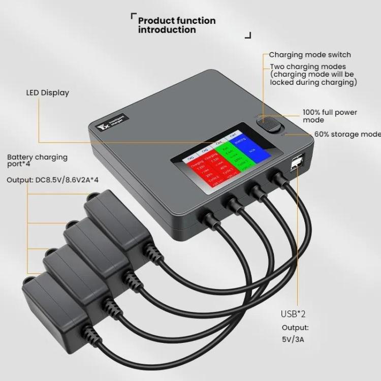 For DJI Mini 4 Pro / Mini 3 Pro / Mini 3 Color Screen Digital Display Four-Way Charger Battery Manager US Plug - Other by YX | Online Shopping UK | buy2fix
