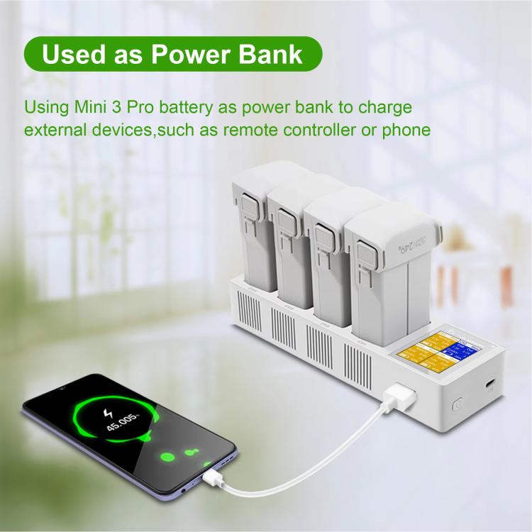 For DJI Mini 4 Pro / Mini 3 Pro / Mini 3 YX Four-Way Color Screen Charger Battery Manager(Light Gray) - Other by YX | Online Shopping UK | buy2fix