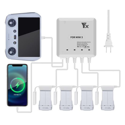 For DJI Mini 4 Pro / Mini 3 Pro / Mini 3 Drone YX 4-way Charger Battery Butler EU Plug - Other by YX | Online Shopping UK | buy2fix