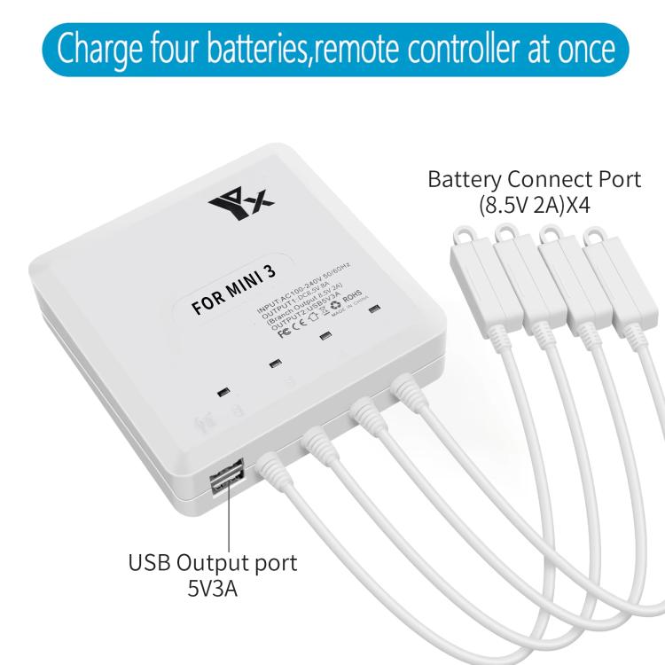 For DJI Mini 4 Pro / Mini 3 Pro / Mini 3 Drone YX 4-way Charger Battery Butler US Plug - Other by YX | Online Shopping UK | buy2fix