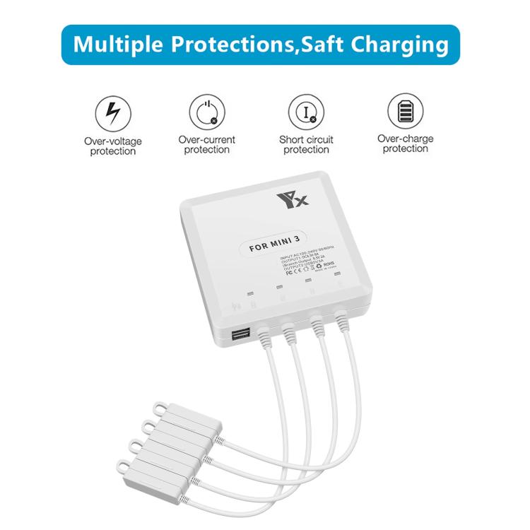 For DJI Mini 4 Pro / Mini 3 Pro / Mini 3 Drone YX 4-way Charger Battery Butler US Plug - Other by YX | Online Shopping UK | buy2fix