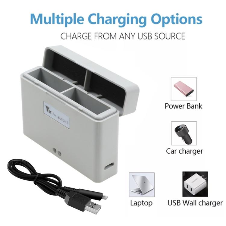 For DJI Action 3 / Action 4 Camera YX 2-Way Charger Battery Manager(Gray) - Cable & Charger by YX | Online Shopping UK | buy2fix