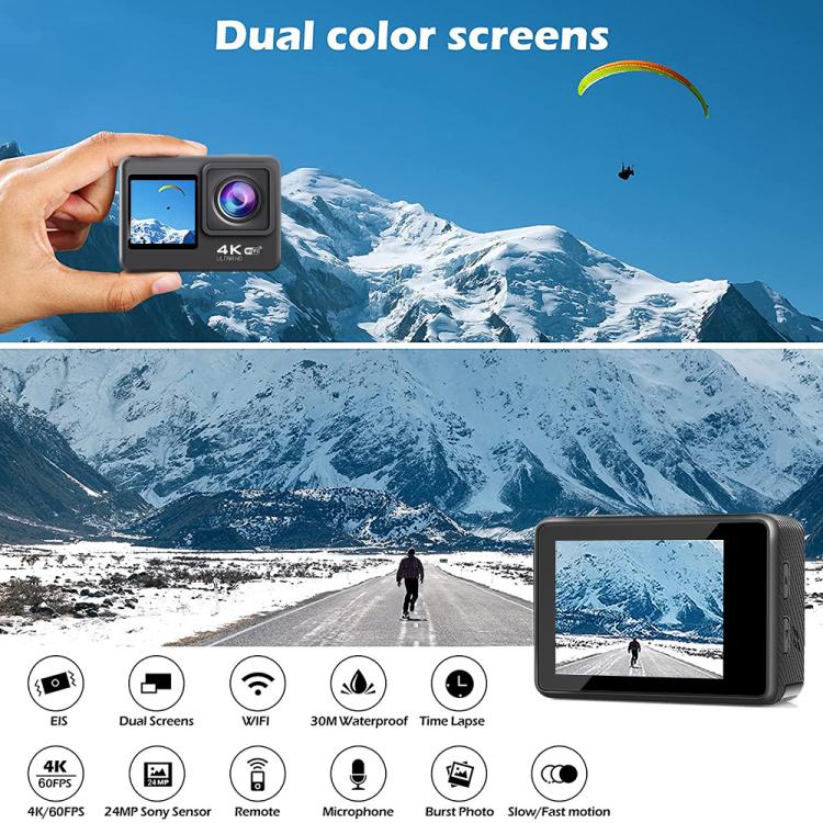 WIFI Wide-angle EIS Anti-shake Touch Color Dual-screen Remote Control Video Sports Camera(Q60TR) - Sports Camera by buy2fix | Online Shopping UK | buy2fix